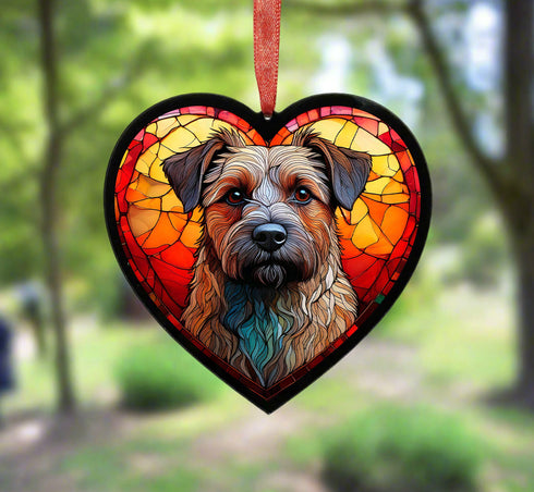 Border Terrier Stained Glass Effect Heart Suncatcher